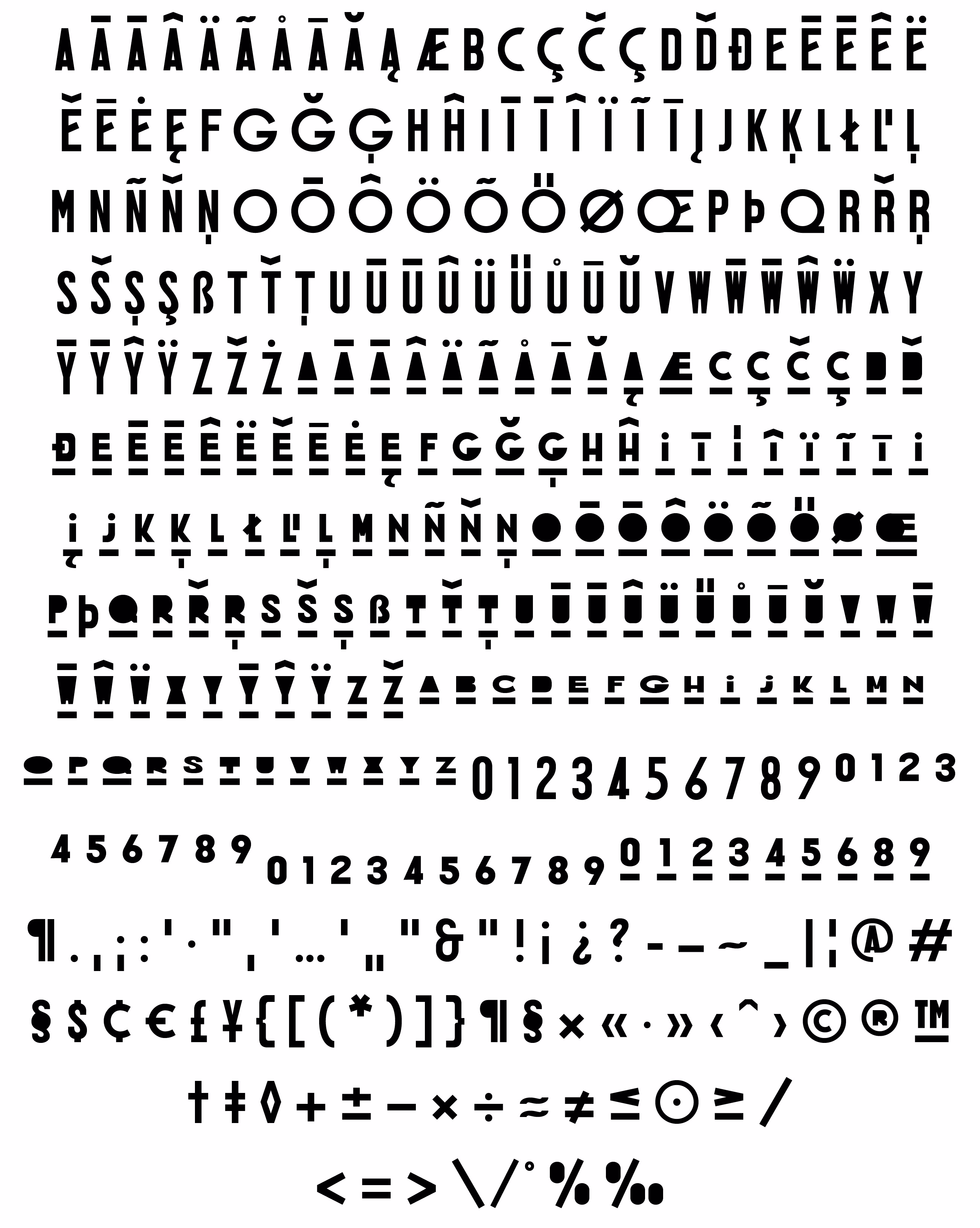 Mozsár is a display typeface inspired by constructivism, with alternating letter styles. By Accentype (© Miklós Ferencz)